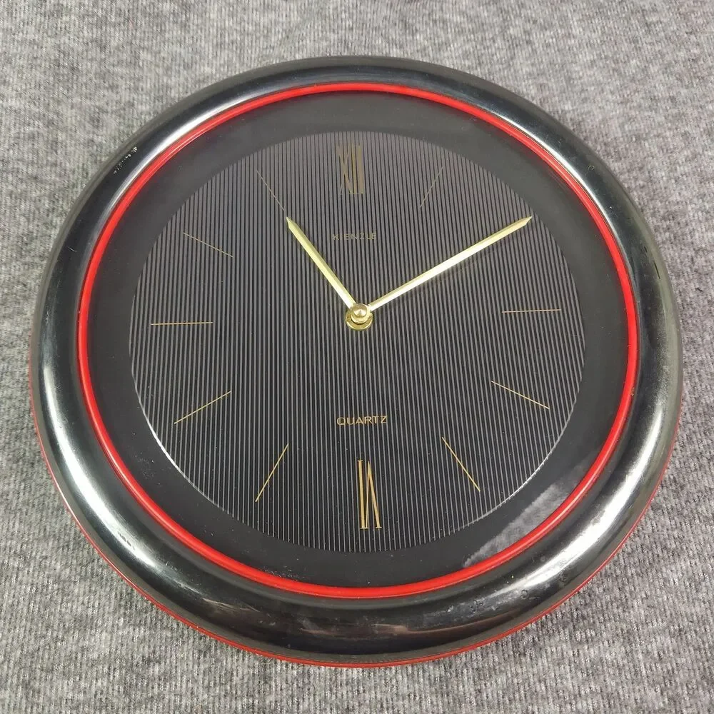 Vintage Kienzle Quartz Wall Clock 1980s Postmodern Red Black Striped Germany MCM